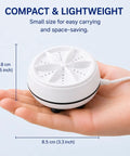 2-in-1 Mini Ultrasonic Washing Machine Portable USB Turbo Washer Compact Laundry Cleaner shown in hand for scale.