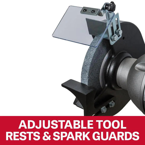 Adjustable tool rests and spark guards on 10 Inch Bench Grinder With Badass 1.5 Hp Motor Spinning At 1800 Rpm.
