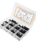 Black Nylon Spacers Assortment Kit 150 Piece Set For PCB Mounting And Electrical Projects With Standoff Washers Durable Heat Resistant Hardware In 10 Sizes From 3mm To 25mm Includes Storage Box, open organizer box