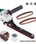 Tough As Nails Cordless Angle Grinder Equipped With Quick Swap Belt Sanding Attachments, showing sanding attachment with belts.