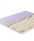 Full Size 4 Inch Low Profile Wood Box Spring Mattress Foundation with thick slats supporting a mattress, side view.