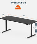 Fitstand Extra Large Standing Desk Dual Motor Electric Height Adjustable Sit Stand Workstation showing dimensions 79x31 inches, black wood finish.