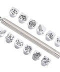 12-Piece Stamping Punch Tool Set for Leather Crafting with zinc alloy punches and varied patterns