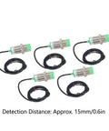 Inductive Proximity Sensor Switch Five Pack LJ30A3-15-Z, 15mm Detection, IP65, DC 6 to 36V, PNP Normally Open, 3-Wire, top view.