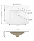 Top Tier 24 Inch Bathroom Sink Top Crafted From Heavy Duty White Ceramic With A No Fuss Three Hole Design, dimensions detailed.