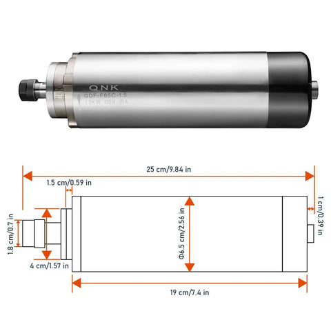 Air Cooled CNC Spindle Motor 1.5KW 110V 24000RPM With ER11 Collet 65mm Shaft dimensions for CNC Router Engraver