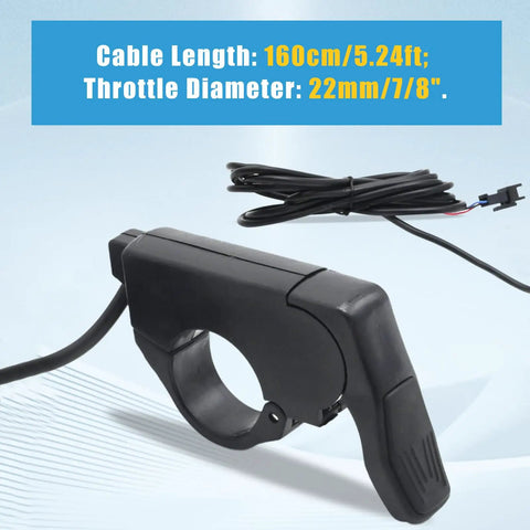 Seven Eighths Inch Ebike Thumb Throttle For Electric Bikes And Scooters Left Or Right Hand 22mm Shaft SM Plug Compatible With 24V 36V 48V 52V 60V 72V Systems Durable Rubber Grip Wear Resistant Construction