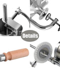 Stainless Steel Vertical Sausage Maker Filler With Suction Base And Manual Crank For Home Use Or Small Businesses No Batteries Needed Make Fresh Sausages And Hot Dogs At Home 2.5 Lbs Capacity showing close-up details of components.