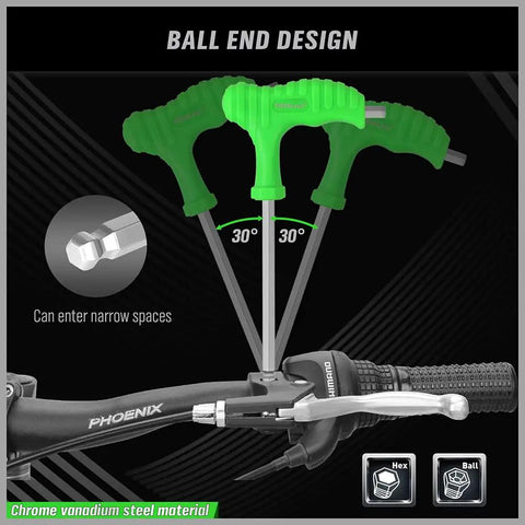 Long Arm T Handle Allen Wrench Set Built Tough With Ball End Hex Keys For Metric And SAE Sizes ergonomic TPR grip