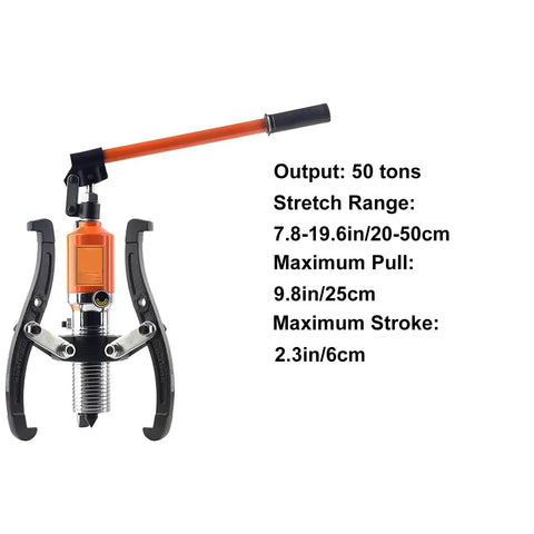 50 Ton Hydraulic Bearing Puller Tool Kit for Auto Industrial and Machinery Gear and Pulley Removal with pump and claws