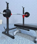 All In One Home Gym Squat Rack And Dip Stand With Barbell And Dumbbell Storage Heavy Duty Weightlifting Rack with bench in home gym