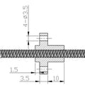 Technical drawing of 8mm Lead Screw For 3D Printer Z Axis 600mm Length 4 Start 8mm Lead 2mm Pitch Brass Flange Included