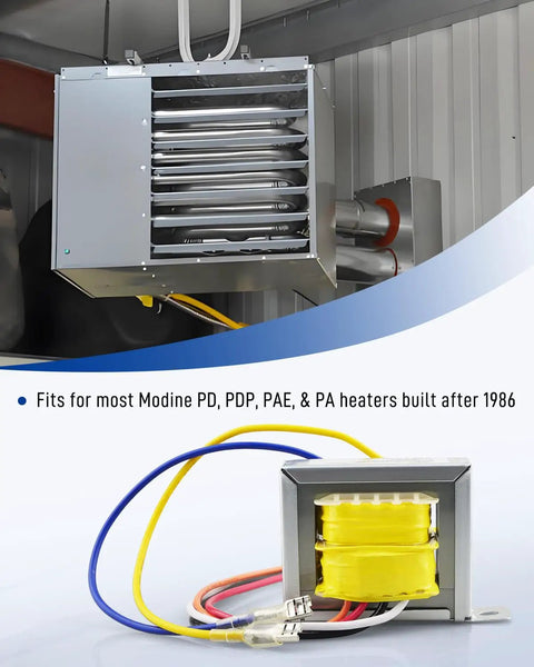 Upgraded 120V to 24V transformer for Modine heaters PD PDP PAE PA, replaces 5H0719560001, 40VA, built after 1986 shown installed