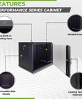 Heavy Duty 9U Wall Mount Server Cabinet Built Like A Tank Network Storage Rig featuring lockable glass door and cooling fans.