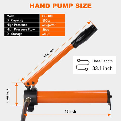 Orange Nilight 20T hydraulic porta power ram kit with manual pump and hose