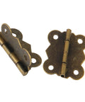 Sweet Antique Bronze Jewelry Box Hinges 12 Pack With Forty Eight Matching Screws Built Tough Solid Cast Iron Mini Cabinet Hardware close-up view.