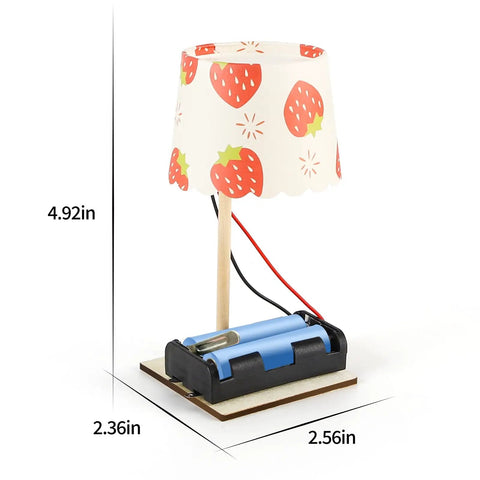 Hands On STEM Lamp Kits For Kids Ages 6 To 12, 6 Pack Bulk Science Craft Projects To Build Wooden Electric Table Lamps, 4.92in lamp with strawberry shade