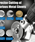 Turns Any Drill Into A Fast Burr Free Cutter With Titanium Coating A Game Changing Sheet Metal Nibbler Attachment close-up