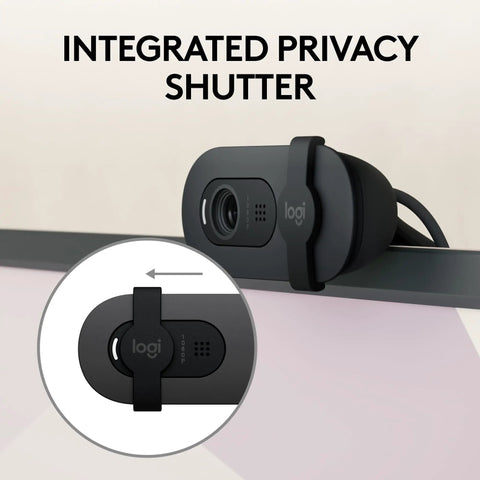 Close-up of the Straight Up Full HD 1080P Business Webcam With Intelligent Auto Light Tuning showing integrated privacy shutter.
