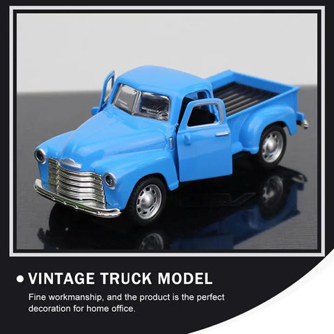 Retro Metal Classic Cars Die Cast Old School Pickup Truck Figurine in Blue Vintage Alloy Mini Car Model for Home Decor Desk and Shelf Display Photo Prop Collectible Office Desk Ornament