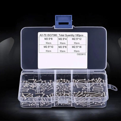 Hex Socket Screw Set Kit With 180 Heavy Duty Stainless Steel Screws For Appliance And Machine Repair Rust Resistant 304 Grade Hardware All Purpose Assortment For DIYers And Pros, case open
