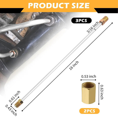 Rear Brake Line Kit Three Sixteenth Inch Steel Sixteen Inch With Inverted Dual Connectors And Two Fittings size diagram