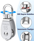 Cable Pulley Block Set 304 Stainless Steel 360 Degree Swivel Heavy Duty M25 Three Pack For Gym, front view showing design features.