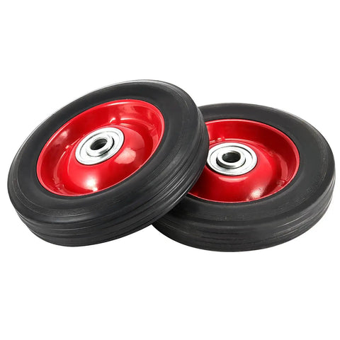 Two wheels from 4 Pack 8 x 1.75 Inch Solid Rubber Wheel With Ball Bearing, Flat Free Tire for Hand Trucks, Replacement Wheel, 1/2 Inch Bore