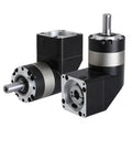 Badass 90 Degree Right Angle Planetary Gear Reducer With Hella Precise 50 To 1 Ratio For Nema 23 And Nema 34 Stepper Motors Plus 60 To 130 Mm Flange Servo Adapters, black metal construction.