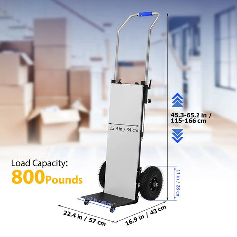 Heavy Duty Electric Stair Climbing Dolly Handles 900 Lbs With 1200W Motor And Three Speed Settings For Easy Moving Of Appliances Furniture Or Commercial Gear Without Breaking A Sweat, shown with dimensions.