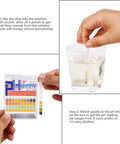 Person using PH Test Strips 0-14 With 0.5 Accuracy, 100 Count, demonstrating color match with drinking water sample.