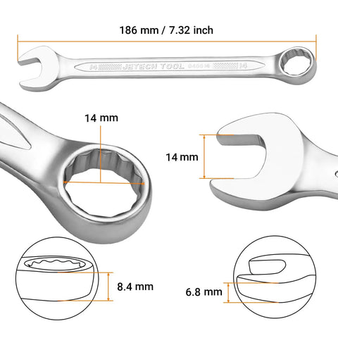 Beefy 24 Millimeter Metric Combination Wrench Built For Pros With 12 Point Box End And 15 Degree Offset Premium Industrial Grade Spanner Forged Chrome Vanadium Steel And Sand Blasted Finish, showcasing dimensions and design details