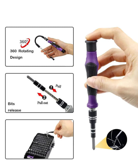 Massive 135 In 1 Screwdriver Set With Precision Torx Bits And Magnetic Insulated Handles For Hacking Into Phones Tablets And PCs Plus Solid Chrome-Vanadium Steel Hands Tools Kit, purple handle