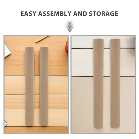 10 Pack Kraft Paperboard Poster Tubes With Plastic Caps, 50mm Inner Diameter And 40cm Length shown on wood and white backgrounds