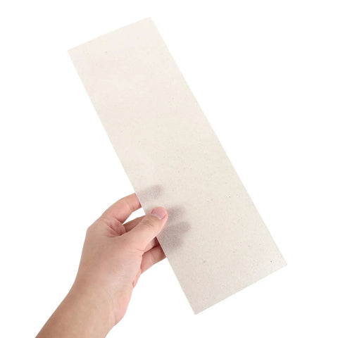 Pro Grade Mica Insulating Sheets 13x4 Inch Heat Blower Spare Parts 15 Pack High Temp Insulator Paper For Hot Air Tube DIY Easy Install Boosts Heating Efficiency And Cuts Heat Loss, beige sheet held by hand
