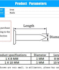 Diagram showing dimensions of 500 Pack Tiny Round Head Nails For String Art And Woodworking 10mm Length 1mm Thread Diameter Iron Silver Finish Mini Nails For DIY And Handmade Projects