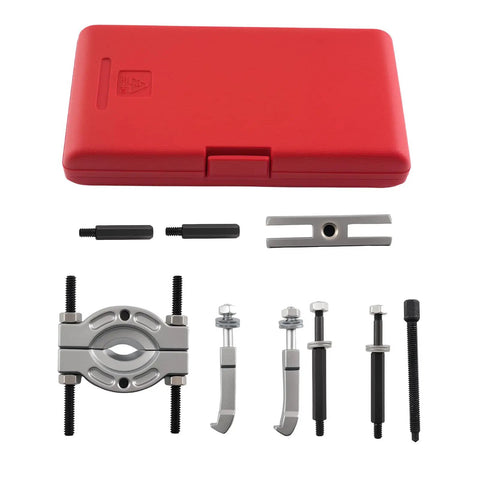 Hardcore 9 Piece Bearing Separator And Puller Tool Set Removes Small Gears And Pinions Effortlessly Fits Sizes From 0.59 To 2.28 Inches With Steel Jaws Plus Thrust Screws red case and steel puller parts