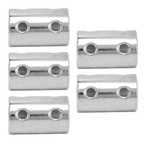 Straight Up Heavy Duty Five Piece Steel Shaft Coupling Set featuring flexible motor couplers, close-up view of five steel couplings.