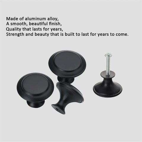 12 Pack Black Aluminum Cabinet Knobs With Screws, Round Drawer Hardware, Sleek Flat Black Finish, Visible Screw and Knob Detail