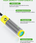 Photoelectric Proximity Sensor With Laser Detection, IP65 Waterproof, 360 Degree Status Indicator, M16, Threaded Shell
