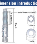 1/2 Inch Concrete Anchors With Washer And Nut Zinc Plated Carbon Steel Wedge Anchors 3 Inch Length dimensions shown