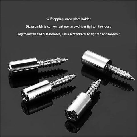 Bullyproof Self Tapping Screws For Cabinet Laminate Support And Wardrobe Partitions Non Slip Glass Shelf Brackets Set Of 200 With Moisture Resistant Coating showing four metallic screws on a black background.