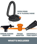 Universal Fit Leaf Collection System for Leaf Blowers and Vacuums, 5-Inch Tube, Mesh Hood, adapters and hose