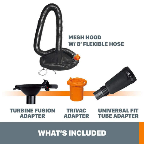 Universal Fit Leaf Collection System for Leaf Blowers and Vacuums, 5-Inch Tube, Mesh Hood, adapters and hose