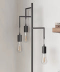 Close-up of Farmhouse Industrial Tree Floor Lamp With 3 Edison LED Bulbs, Rustic Black Tall Standing Floor Lamp for Decor.