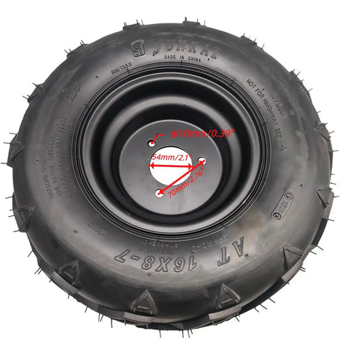 Left Wheel Rim Tire Assembly For TaoTao 50cc 90cc 110cc 125cc ATVs And Go Karts Including 16x8-7 Tire And 70mm Bolt Rim