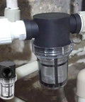 Inline Water Pump Strainer Filter For Garden Pond And RV 1 Inch 40 And 80 Mesh Stainless Steel Screen Keeps Leaves And Debris Out Of Pumps Hoses And Pressure Washers Easy To Clean Transparent Bowl attached to plumbing