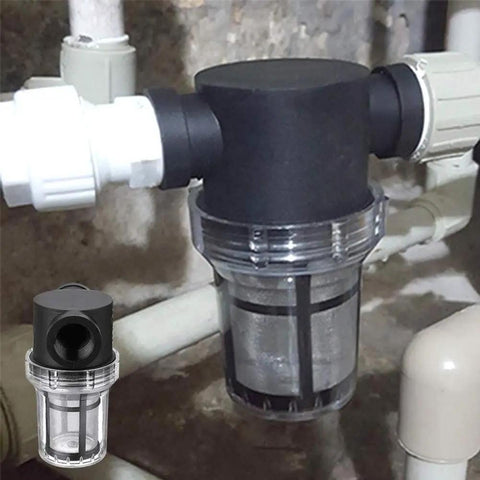 Inline Water Pump Strainer Filter For Garden Pond And RV 1 Inch 40 And 80 Mesh Stainless Steel Screen Keeps Leaves And Debris Out Of Pumps Hoses And Pressure Washers Easy To Clean Transparent Bowl attached to plumbing