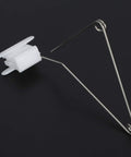 Wire Frame Braiding Machine Tension Guide For Yarn And Knitting Keeps Tension Stable And Snag Free Wire Stand Accessory For Silver Reed Knitting Machines And Other Yarn Tension Tools. Metal wire yarn tension guide with white plastic mount, angled view.
