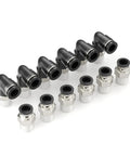 Set of 12 copper body push-lock air fittings, male elbow and straight, for Five Sixteenths OD To One Quarter NPT Thread Pneumatic Systems.